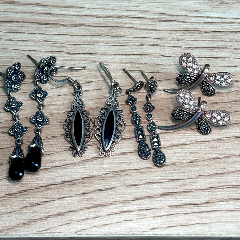 Marcasite 925 Sterling Silver (4) pairs